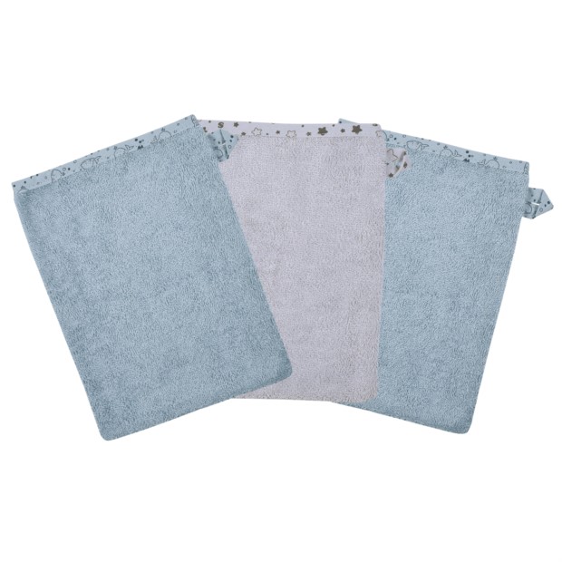 Wal blau/grau Waschhandschuh 3er Set 15 x 21 cm