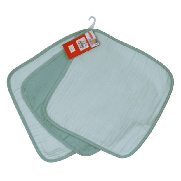 Musselin Uni mint-eisblau Seiftuch 3er Set 30x30 c