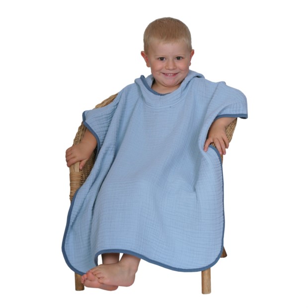 Musselin Uni stahl-dunkelblau Bade-Poncho 60x75 cm