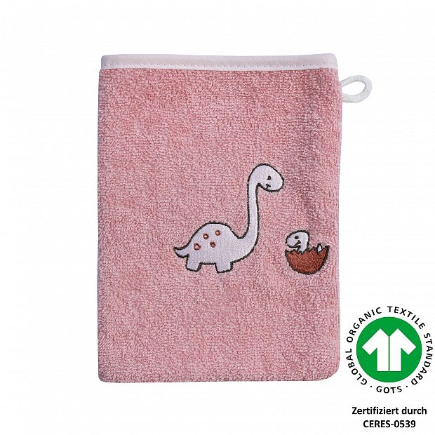 Dinofamilie rosa Waschhandschuh Gre 15x21 cm