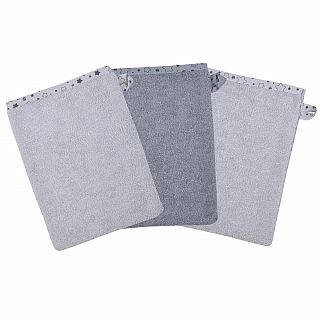 Sterne grau Waschhandschuh 3er Set 15 x 21 cm
