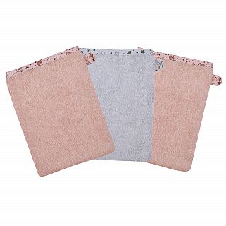Lamas rosa/grau Waschhandschuh 3er Set 15 x 21 cm