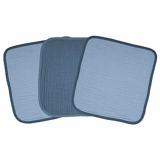 Musselin Uni stahl-dunkelblau Seiftuch 3er Set 30x