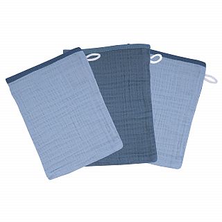 Musselin stahl-dunkelblau Waschhandsch. 3er Set 