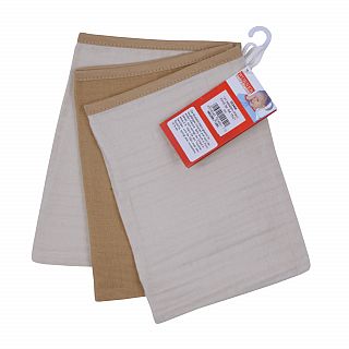 Musselin kalkstein-braun Waschhandsch. 3er Set