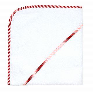 weiss-Streifen rot Kapuzen-Badetuch 100 x 100 cm