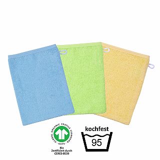 GOTS kochfest blau Waschhandschuh 3er Pack 15x21 c